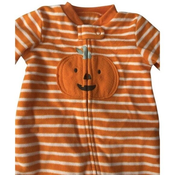 Carter’s Pumpkin Halloween 🎃 Just One You Striped One Piece Zip Singlet Size 6M - Picture 2 of 4